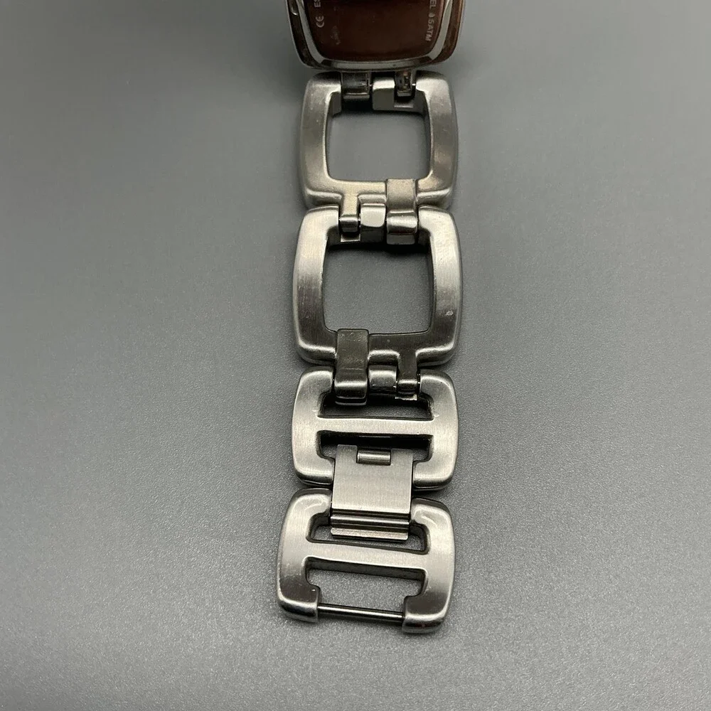 Fossil Womens Watch 24mm Stainless Steel ES-2277 Square Links New Battery 6.5